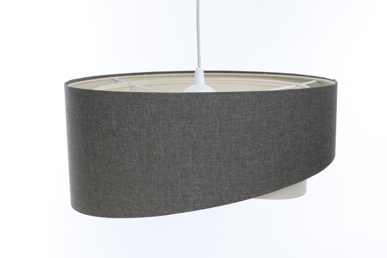Licht-Erlebnisse Pendelleuchte E27 rund Ø 40 cm Grau Creme Stoff Modern Boho Hängelampe Wohnzimmer Hängeleuchte Esszimmer