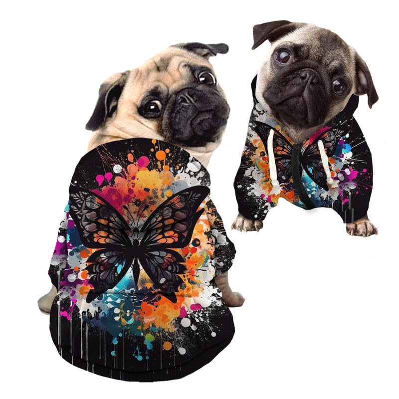 Kuiaobaty Color Splash Butterfly Dog Sweatshirt for Small Dogs Cats Pets Hoodies, Black Warm Autumn Hoody Outdoor Dog Clothes Pullover — image 1