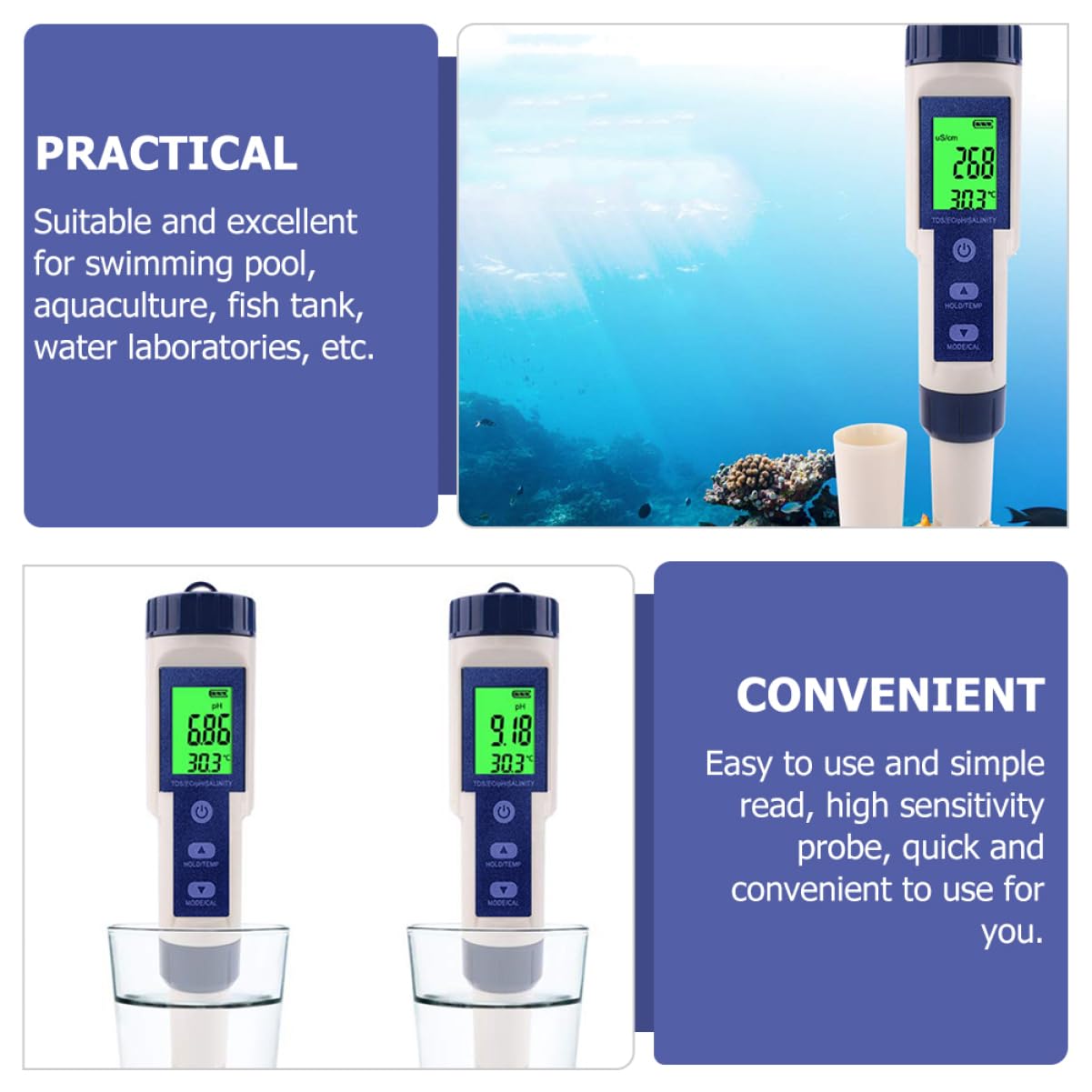 SOLUSTRE Digitaler Salzgehalt Tester Multifunktional für Aquarium und Pool Leichtes Kunststoffgehäuse Tragbarer mit Hintergrundbeleuchtung für Aquakultur