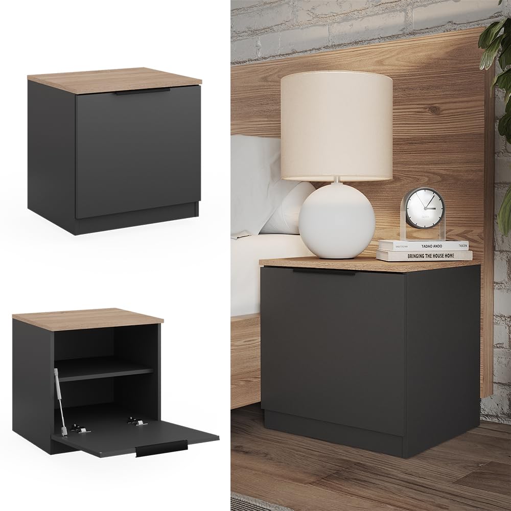 Vicco Table de Chevet Betti, Anthracite/Sonoma, 50x50cm, pour Le Rangement d’Objets du Quotidien et combinable