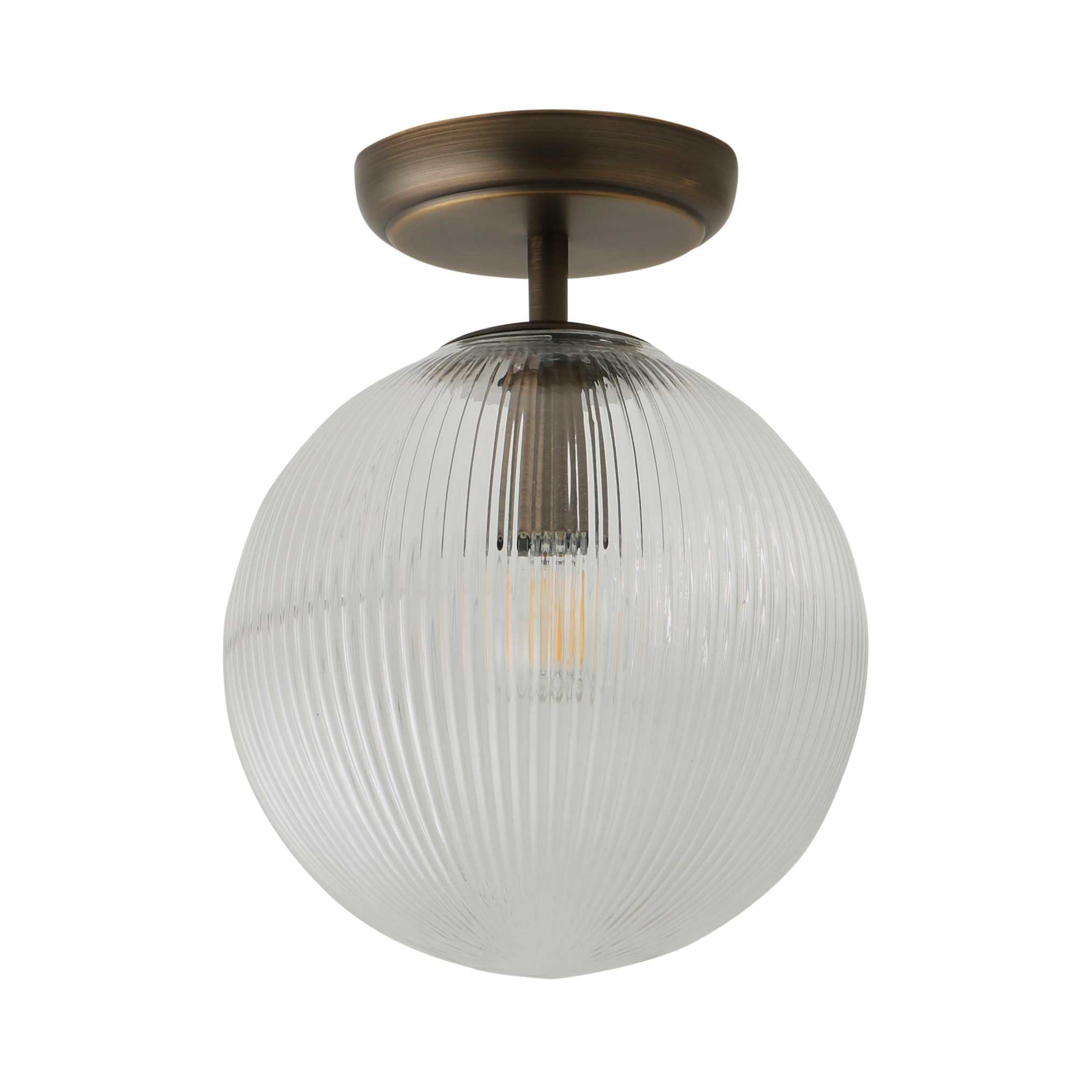 ValueLights | Kempton Brushed Brass Ribbed Glass Globe Shade Flush Ceiling Light | Ceiling Lights, Home Décor & Improvement Essential | Mains Wired