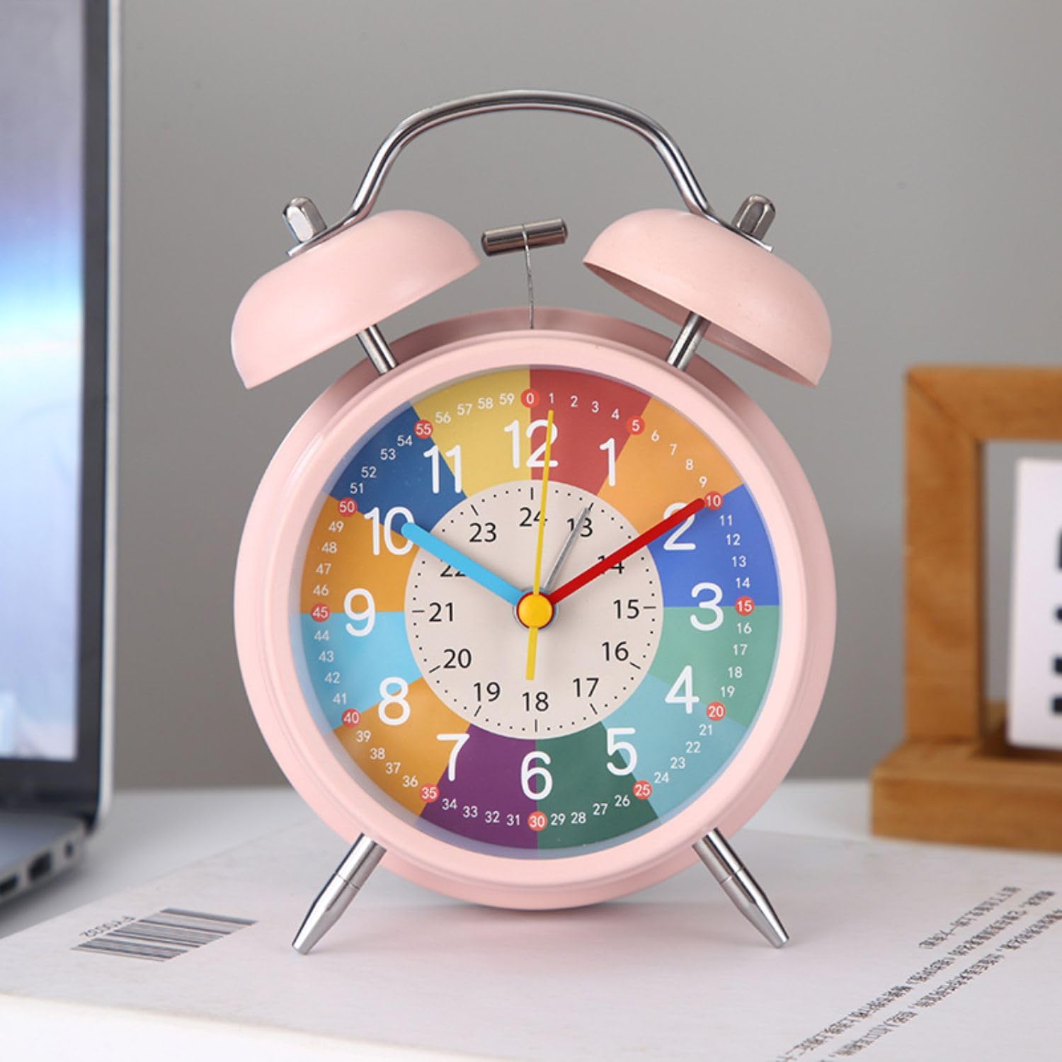 FunBlast Alarm Clock for Kids - Twin Bell Metal Alarm Clock with Rechargeable Wire, Stylish Analog Table/Desk Alarm Clock for Students, Table Clock for Bedroom, Living Room, Office (Pink)-image-24