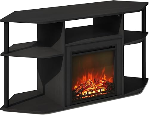 Miniatura 9 de Furinno Jensen - Soporte de centro de entretenimiento con chimenea para TV de hasta 55 pulgadas, color blanco