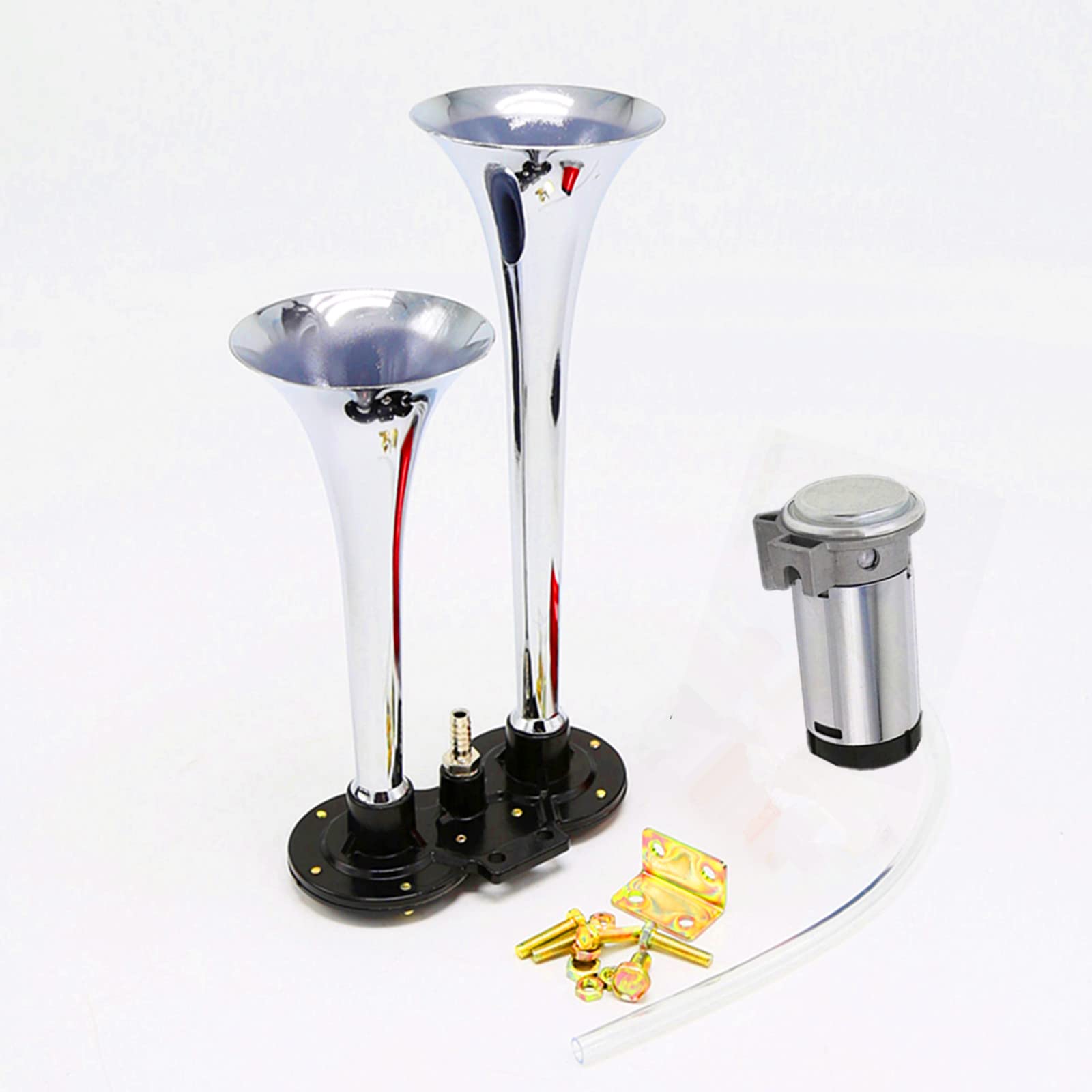 Trompette d'air trompette pour camion de voiture corne 150DB trompette d'air pour voiture Zinc chromé double corne d'argent avec compresseur alarme de voiture Air Horn pour 12 V Bateau Voiture