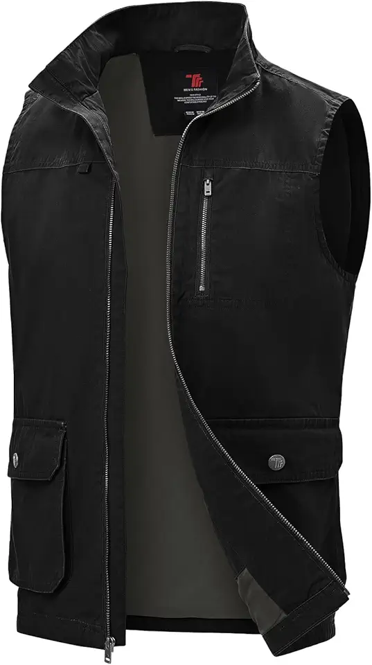 TBMPOY Men's Casual Vest Stylish Sleeveless Lightweight Canvas Outerwear Work Utility Cotton Jacket Travel Fishing Hiking