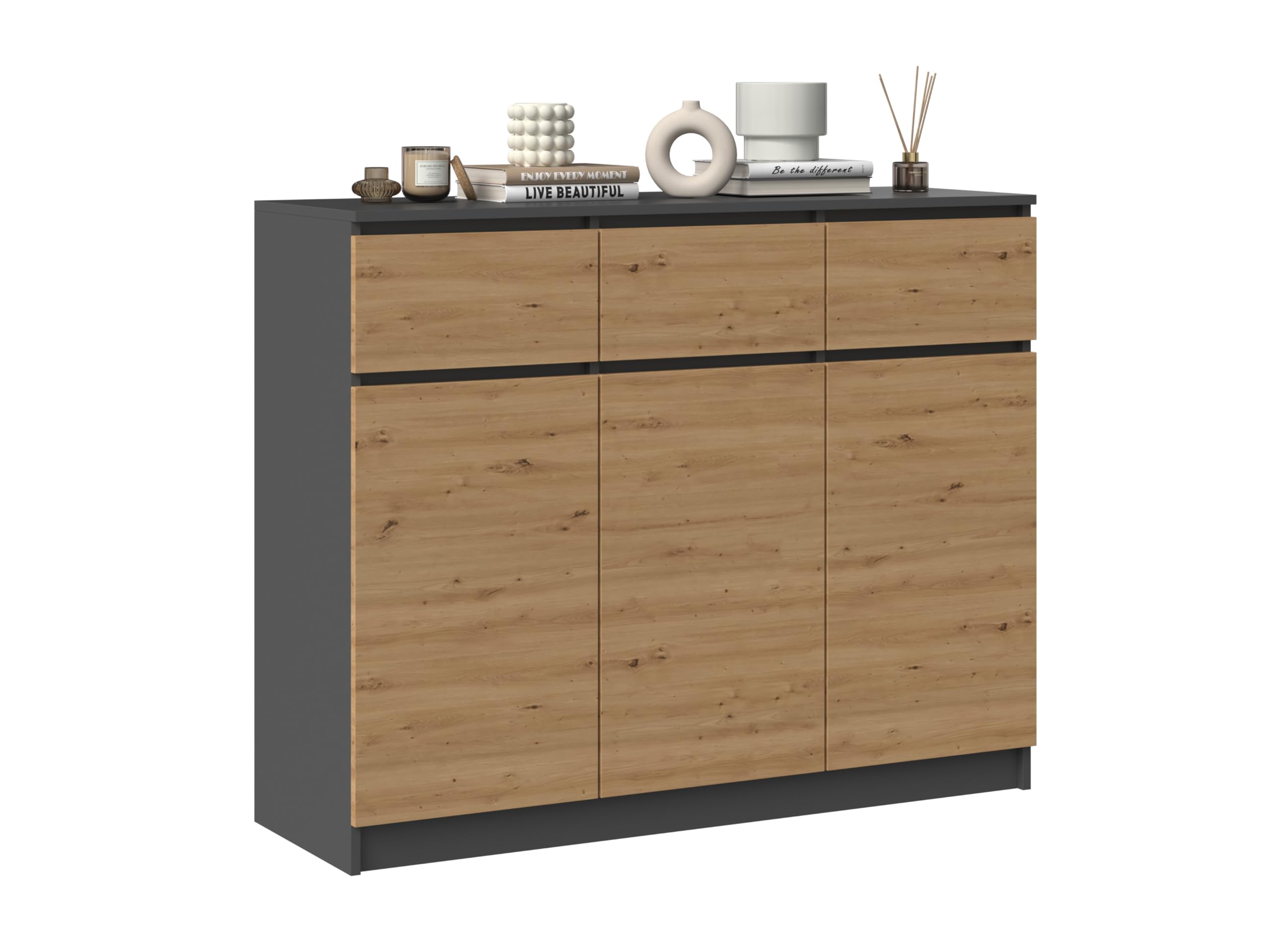 ARREDO DA CASA Madia Moderna Alta con 3 Ante e 3 Cassetti – Credenza in Legno Nobilitato per Soggiorno e Camera, Design Minimal senza Maniglie, 120X97X40 cm, in 2 Colori MT11 (Rovere/antracite)