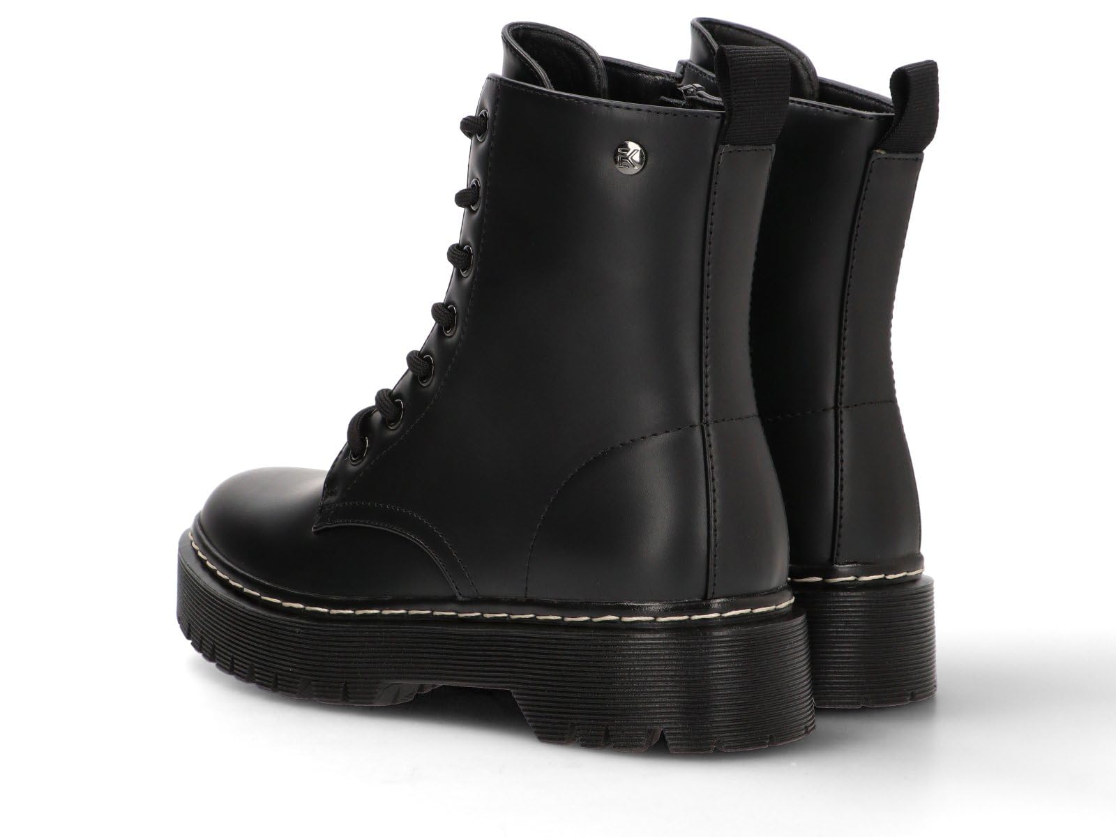Etika Botas Militares para Mujer, Botín de Combate con Suela Track, Cierre con Cremallera y Cordones, Piel Sintética, Modelo 11046