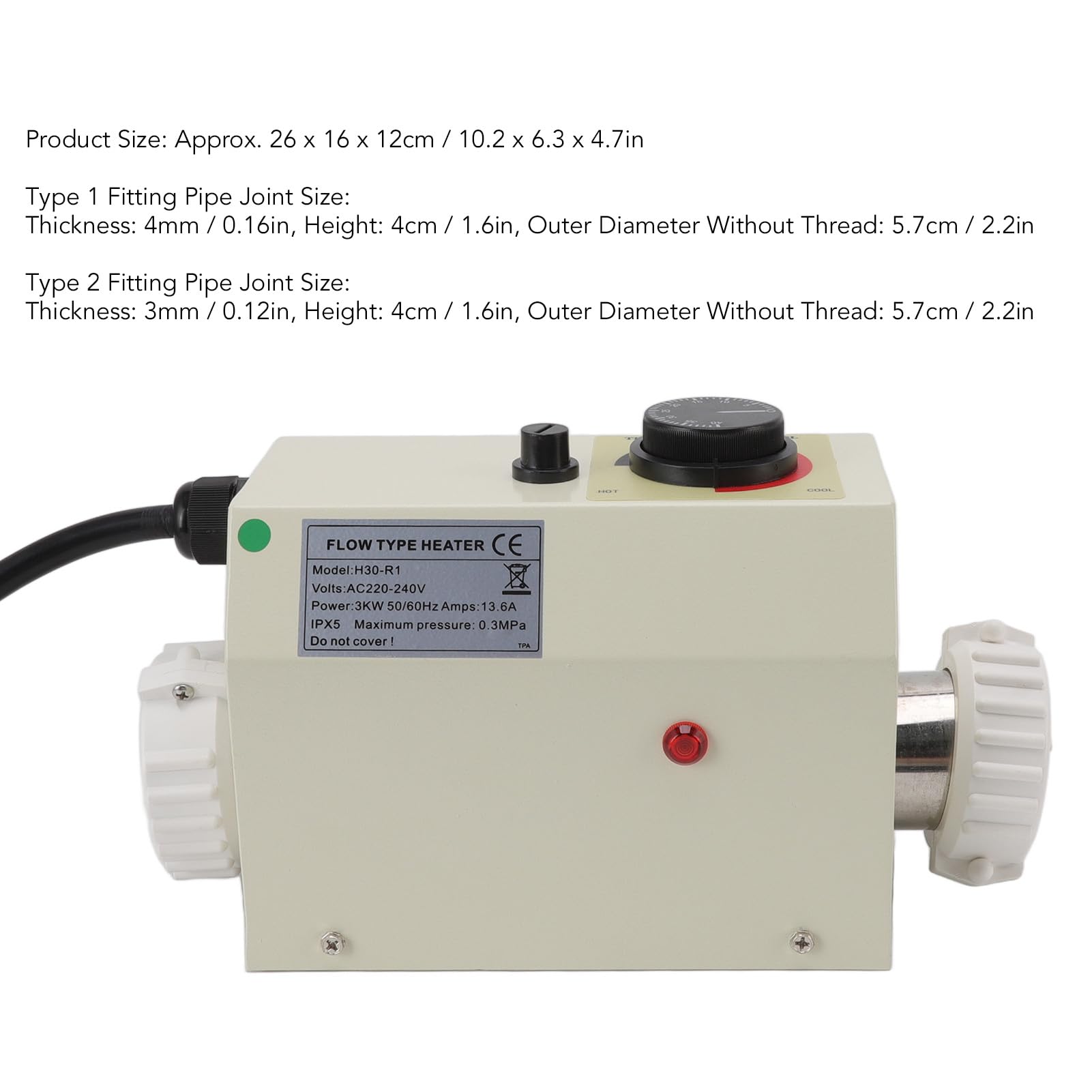 Qcwwy Elektryczny Podgrzewacz Wody o Mocy 3 KW Grzejnik Termostatyczny do Wanny z Hydromasażem z konstrukcją ze Stali Nierdzewnej Funkcja Stałej Temperatury Łatwa Instalacja do Wanny z Hydromasażem w