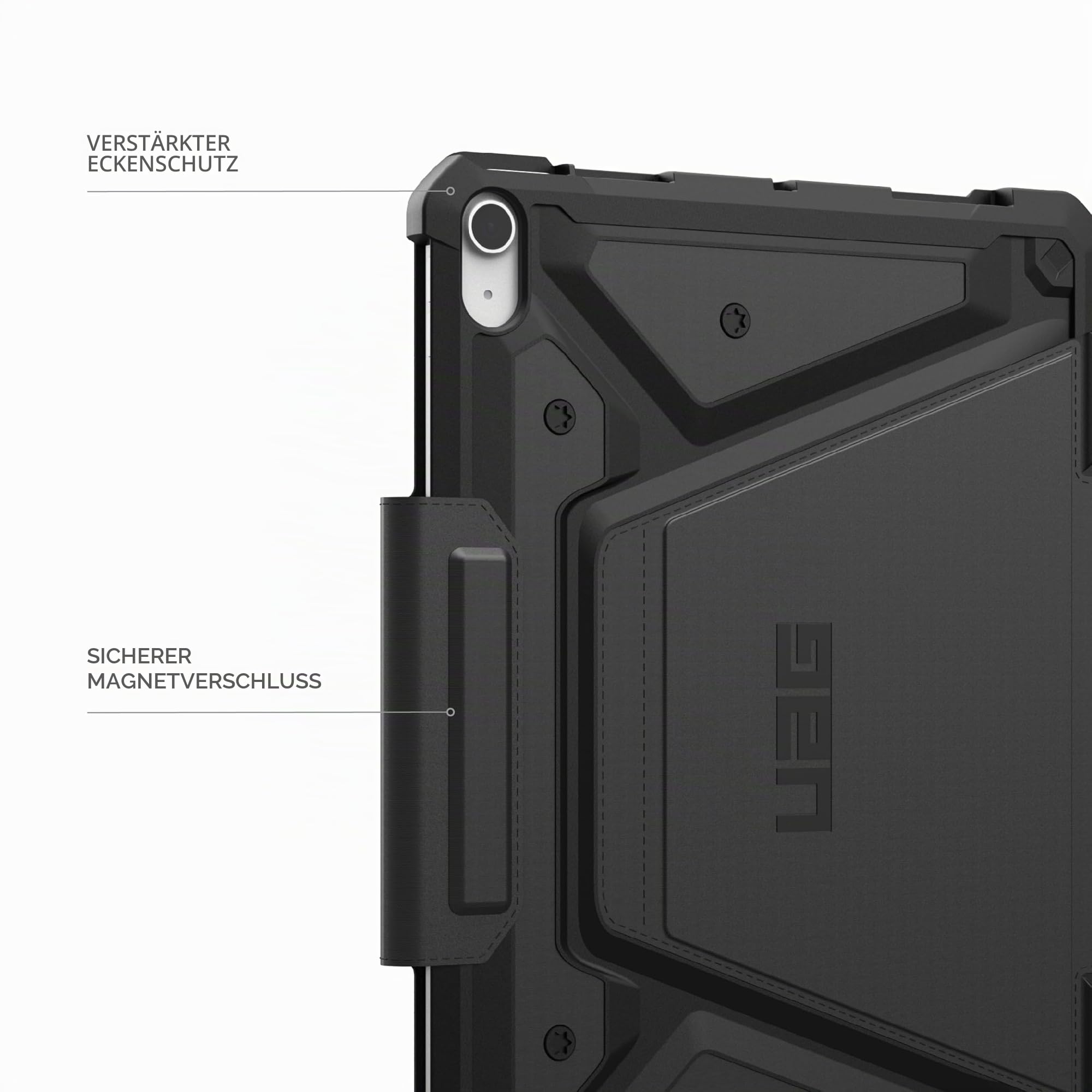 URBAN ARMOR GEAR Metropolis SE Hülle für iPad Air 11/10.9 | Passgenau | Wake/Sleep Funktion | Eckenschutz | Erhöhter Rand | Stift-Halter | Magnetverschluss | Standfunktion