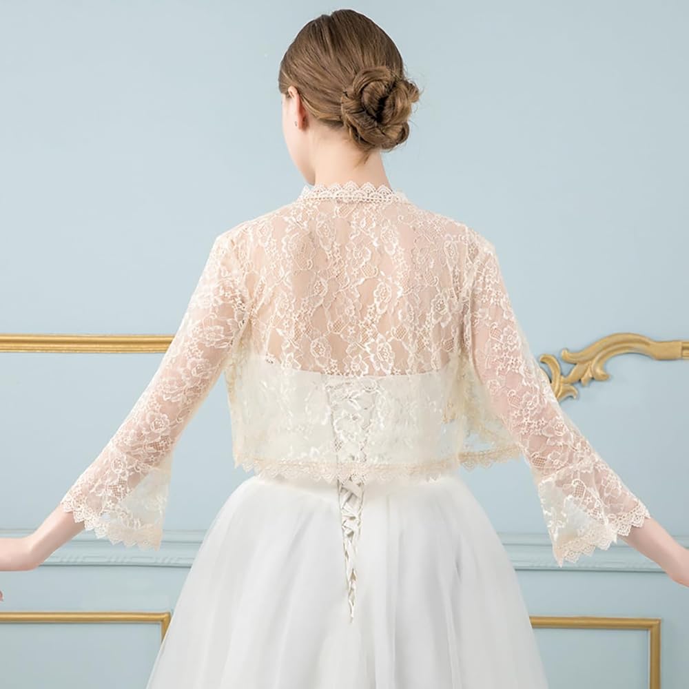 Amazon.com: Womens Lace Bolero Shrug 3/4 Sleeve Sheer Floral