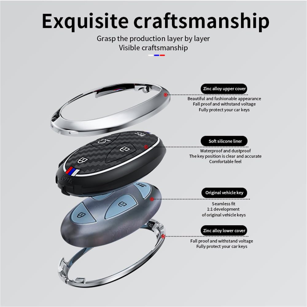 ontto Etui na klucze z breloczkiem do kluczy pasuje do Hyundai Tucson NX4 Kona SX2 Ioniq 6 Grandeur Azera Elantra Sonata 2022-2025, etui na kluczyki samochodowe, metalowe, ochronne, etui na klucze, 7