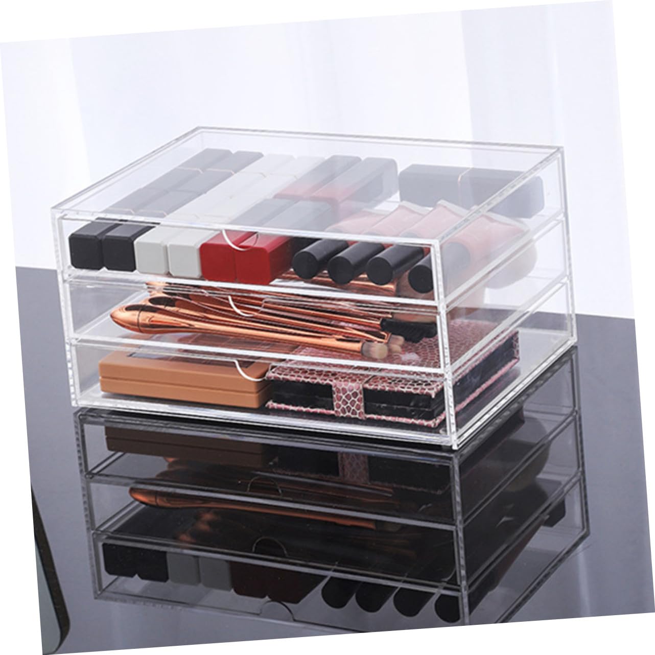 Organizzatore da Scrivania Trasparente Acrilico Resistente Scatola Multiuso per Trucco Gioielli e Accessori Design Compatto e Facile da Pulire
