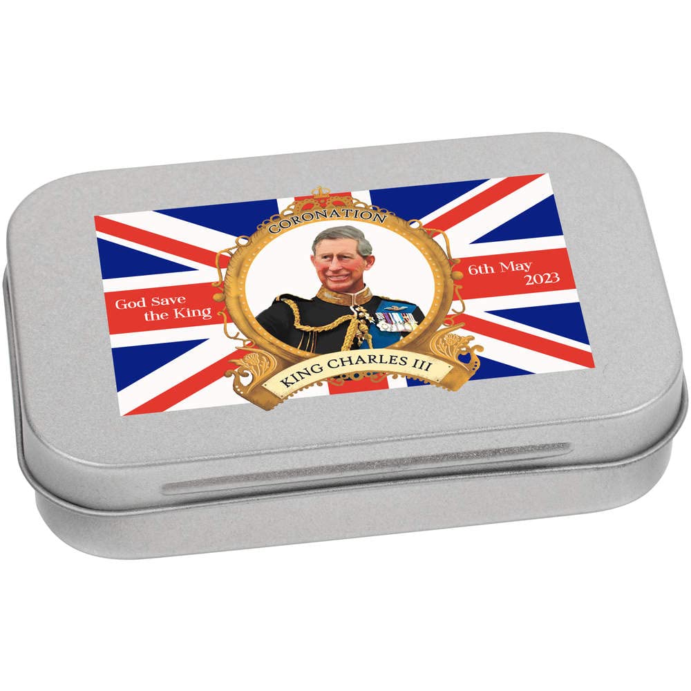 Azeeda 95mm 'King's Coronation Union Jack Flag' Metal Hinged Tin/Storage Box (TT00196881)