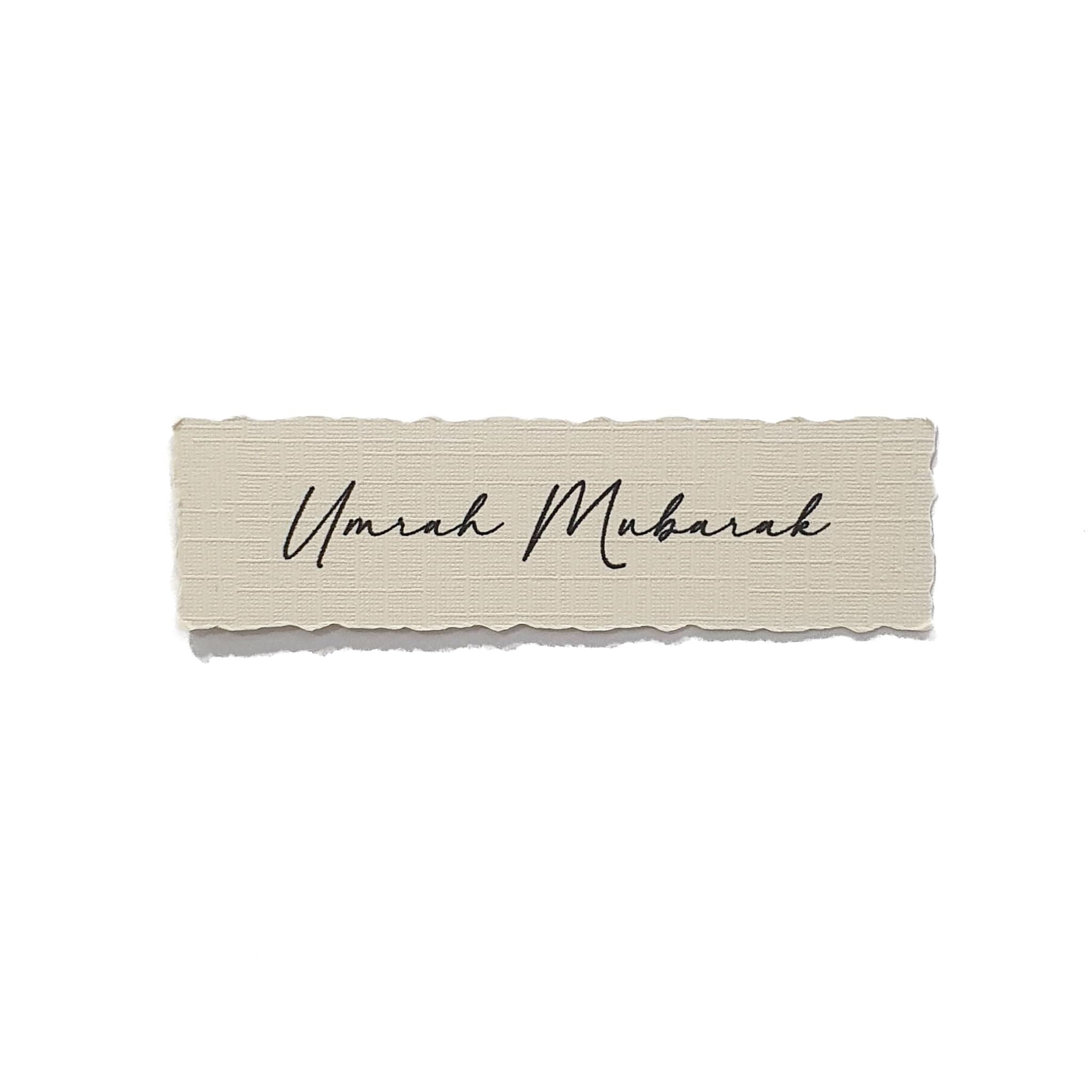 Umrah Mubarak - Ivory Textured Calligraphy Card | Various Sizes | Cake Topper/Charm - Handwritten script (6pc 3 inch wide)
