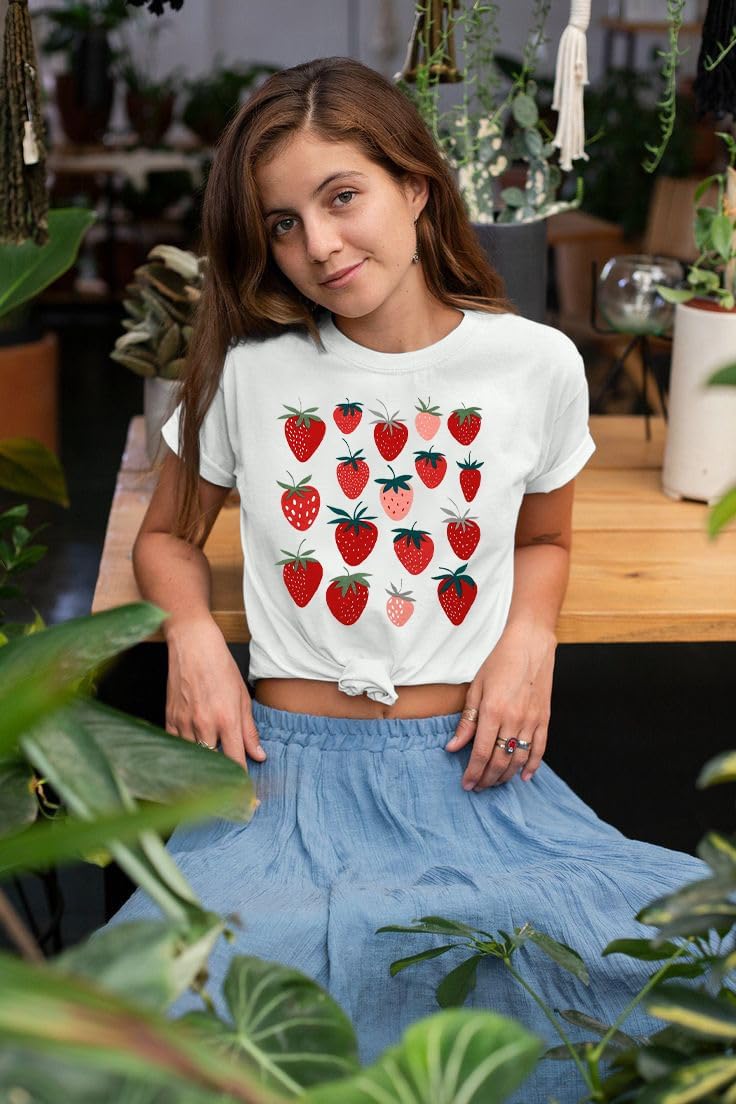 JINTING Strawberry Shirt for Women Cute Pink Graphic Tee Girls Fruit Lovers Shirts Garden Casual Summer Tee Tops - Image 6