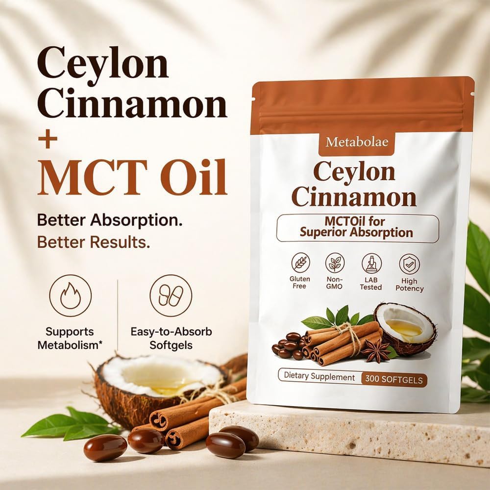 Metabolae Ceylon Cinnamon Capsules with MCT Oil, 300 Softgels — Amazon image 2