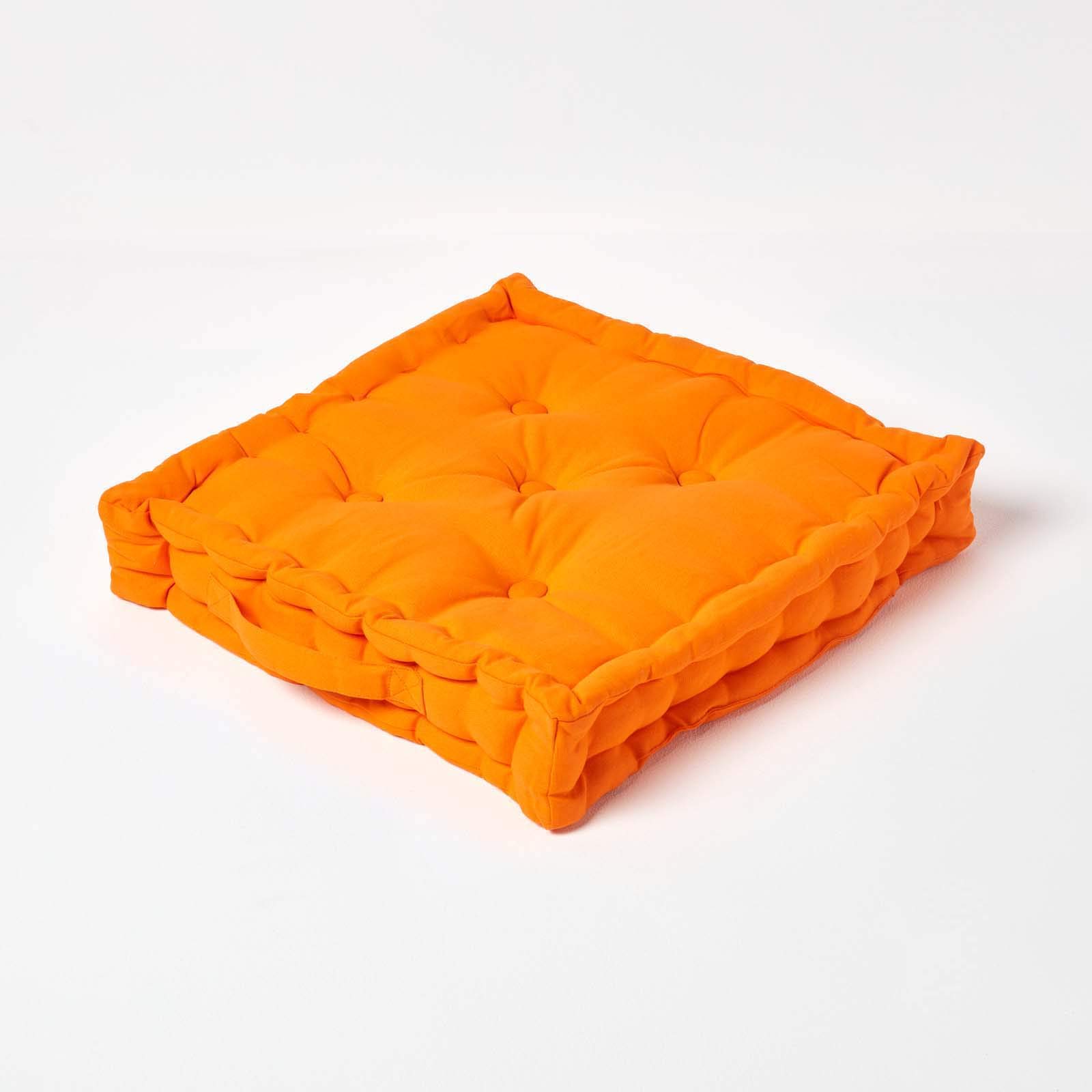 Homescapes Orange Luxury Floor Cushion Plain 100% Cotton 40 X 40 X 8Cm, Booster Cushion Seat Chair Pad Dining Thick & Plush Garden Floor Pillow For Kids Elderly Pets Indoor Outdoor Use