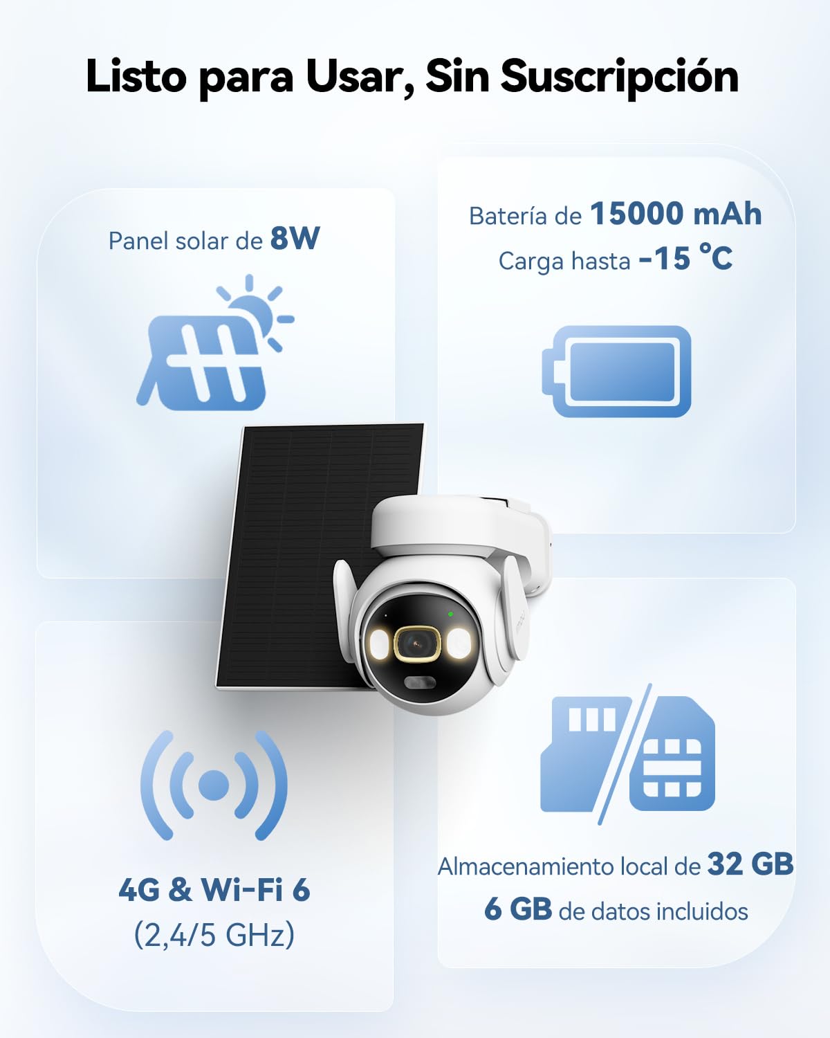 Imou 4K 8MP 4G LTE Camara Vigilancia Wifi Exterior, Panel Solar de 8W, Batería de 15000mAh, Grabación AOV 24/7, Detección de Personas/Animales/Vehículos, Visión Nocturna en Color, IP66, 32GB incluidos