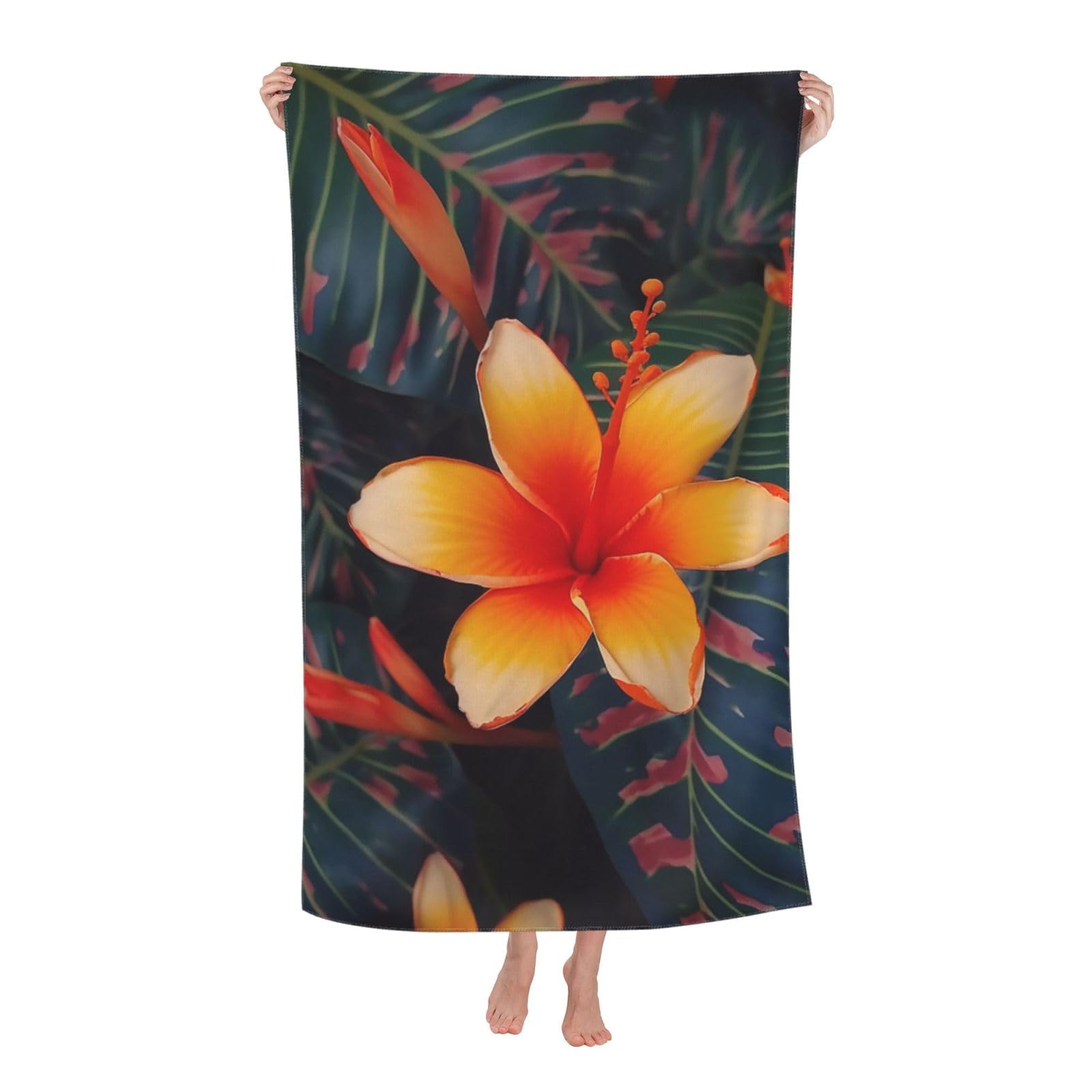 HLBSDM Hawaii Tropical Flower Beach Towel 52 x 32 in Vacation Essentials Quick Dry Sand Free Pool Swim Towel Super Absorbent Bath Towels Oversized Gym Towels Travel Blanket Gift
