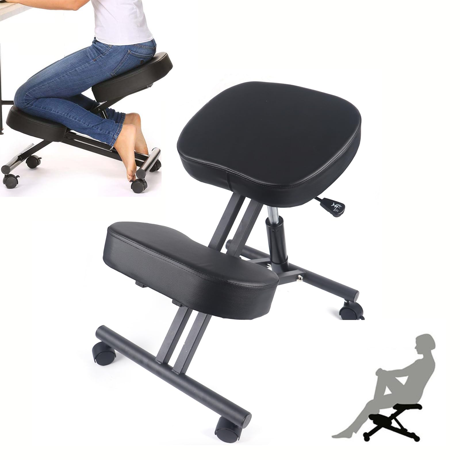 Kniestuhl Ergonomischer Kniebank Schaukelstuhl Stuhlgang Hocker Verstellbarer Kniehocker Stuhl für Zuhause, Ihr Büro, Ihr Klassenzimmer, 100 kg Tragkraft