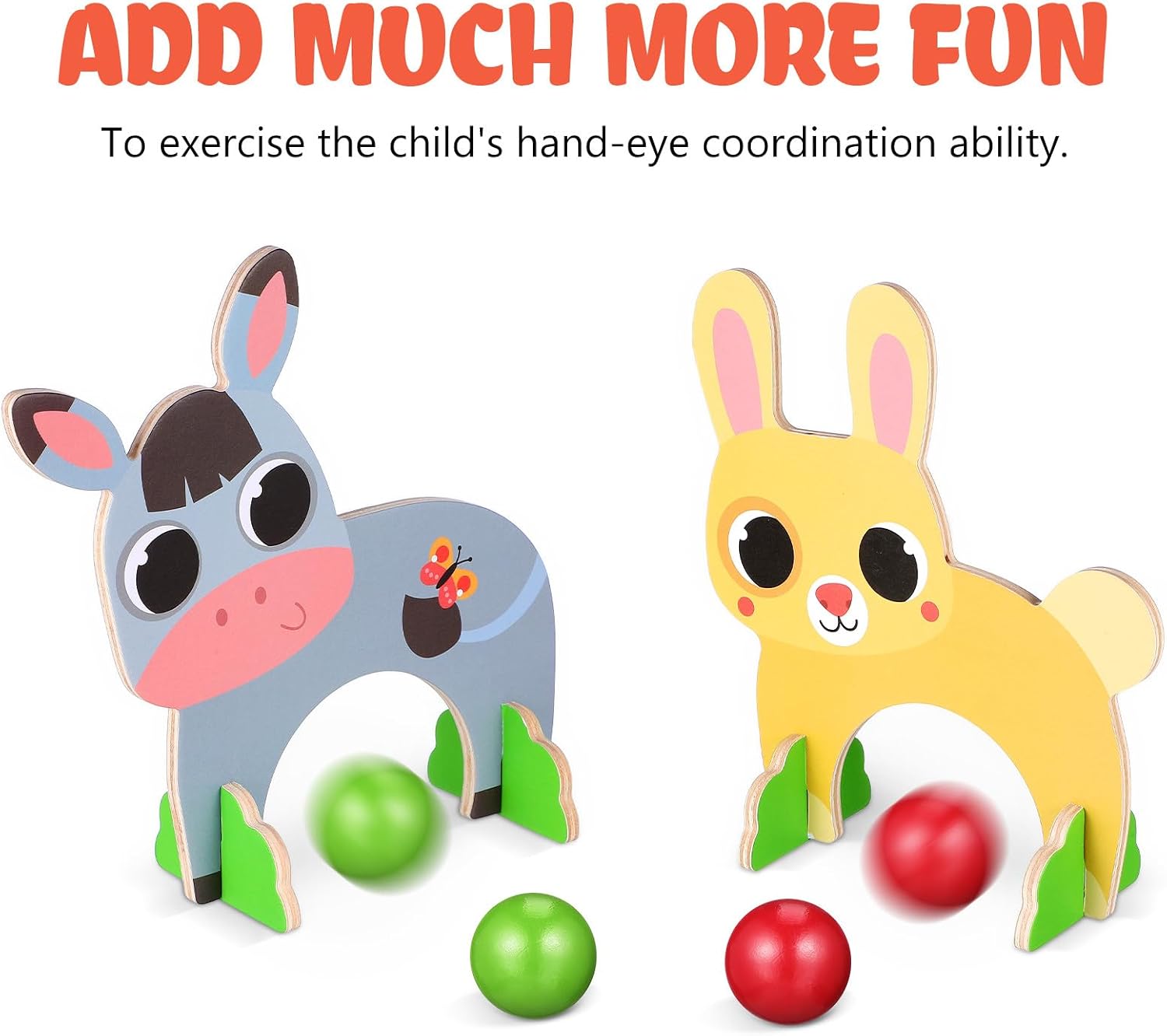 Housoutil Fun Animal Gateball, Wooden Animals Croquet Set, Educational Sports Fun Golf Mallets and Croquet Balls, for Preschool Outdoor, Assorted Colors