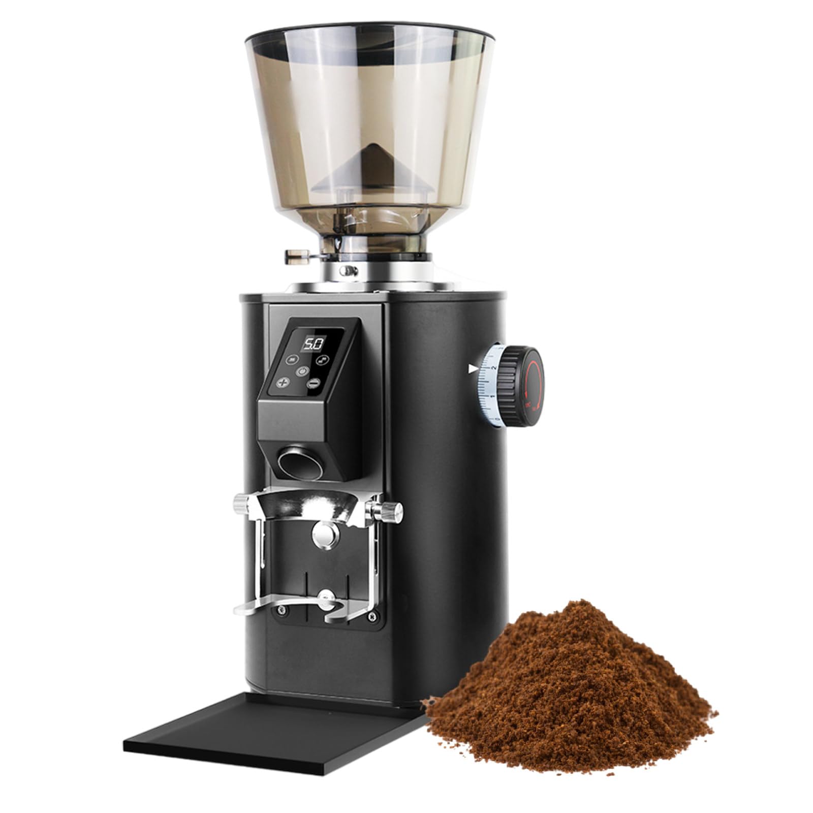 Molinillo de Café, Molinillo de Café de Muelas para Uso Doméstico con 9 Ajustes Regulables, Soporte Embudo Desmontable para Espresso, Panel de Control LED, Diseño Antiestático Black