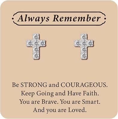 Limerencia Hypoallergenic Screw Back Cross Earrings Communion Birthday Baptism Gifts for Girls,Cubic Zirconia Titanium Studs Earrings for Girls Teens Women Sensitive Ears