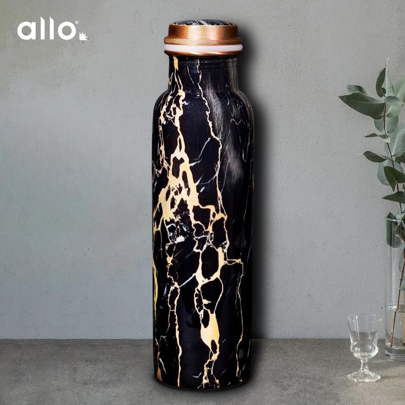 Image of Allo Pure Copper Water Bottle 1 Litre Copper Bottle | Alkaline and Anti Oxidant | 100% Leak Proof, Office, Gym Bottle, Modern Tamba Bottle for Adults, Best Gift for Diwali (Black Natural Marble)
