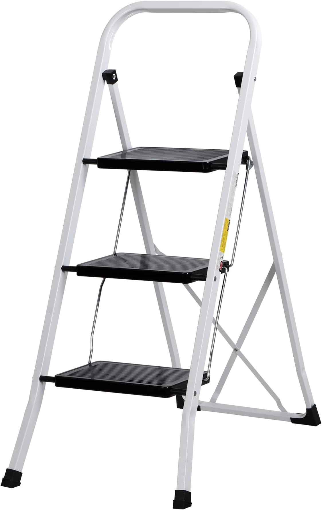 ZENY 3 Step Ladder Folding Step Stool with Wide Anti-Slip Pedal, Convenient Handgrip, Portable Steel Step Stool, 300 lbs Sturdy Steel Ladder for Household and Office, White