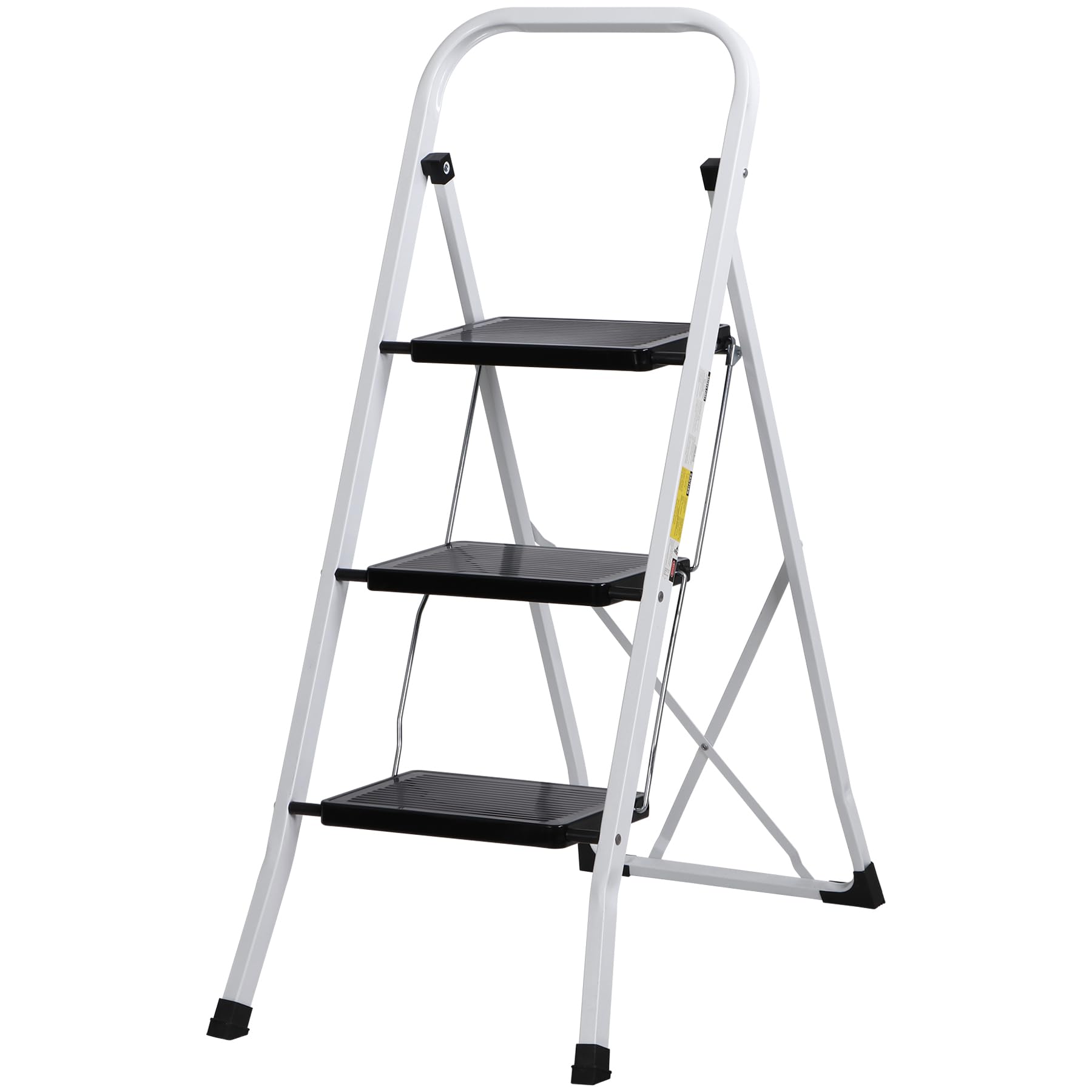 ZENY 3 Step Ladder Folding Step Stool with Wide Anti-Slip Pedal, Convenient Handgrip, Portable Steel Step Stool, 300 lbs Sturdy Steel Ladder for Household and Office, White