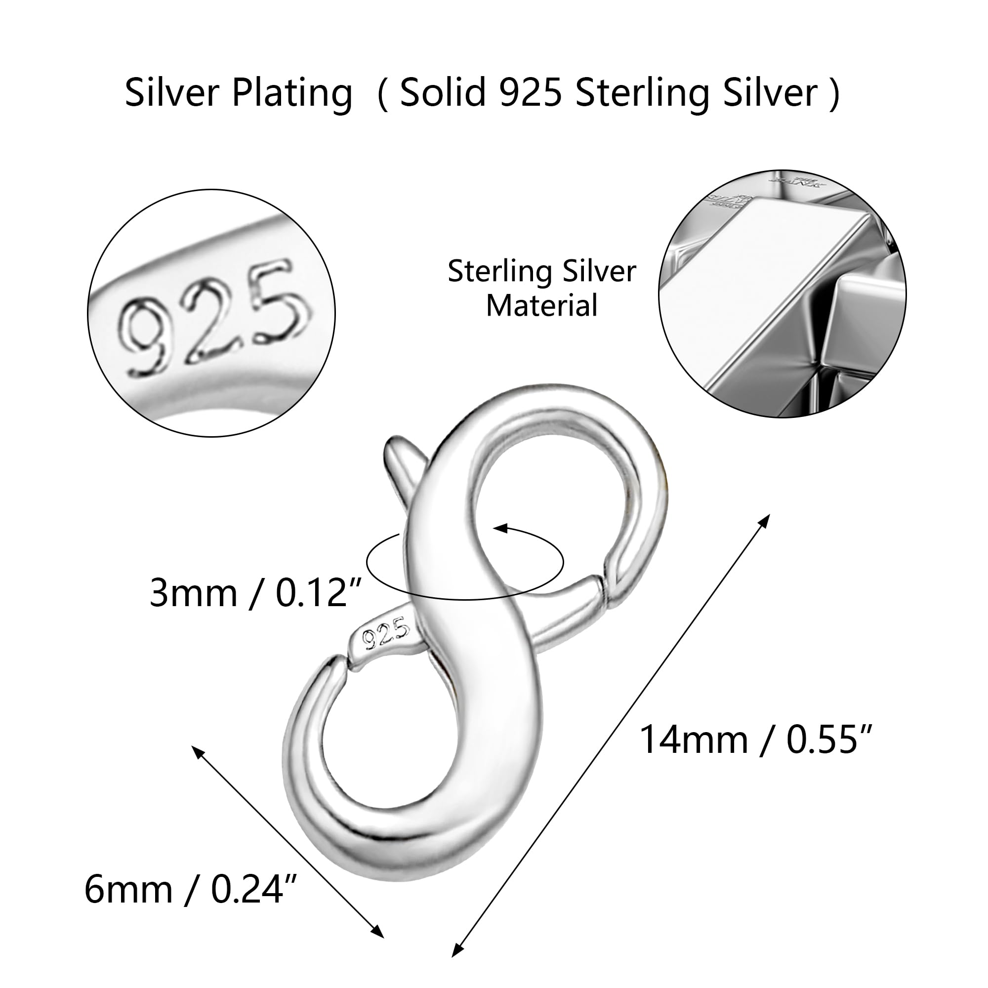 1 abrazadera de conexión S925, plata de ley