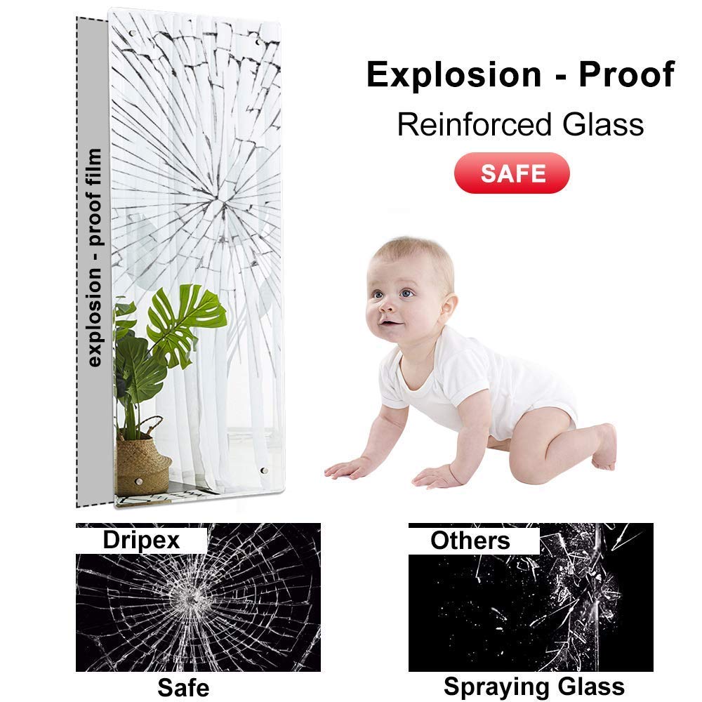 Dripex Spiegel 120x45cm Rahmenloser Badezimmerspiegel rechteckig Wandspiegel mit poliertem Rand und vorgebohrten Löchern Badspiegel für Ankleidezimmer Schlafzimmer und Wohnzimmer
