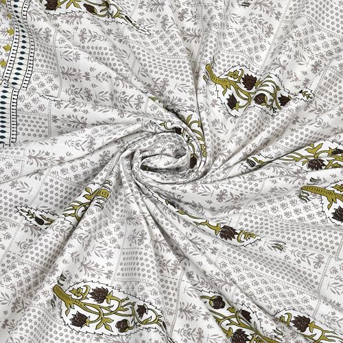Image of Mafatlal Sanskriti Pure Cotton Bedsheet for Double Bed King Size | 90 x 108 Inches | 144 TC | Rajasthani Handcrafted Chadar | Soft Fabric | Granite