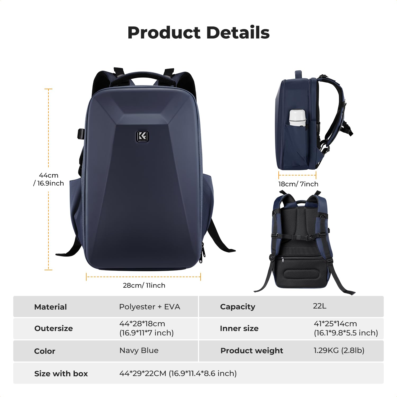 K&F Concept Kamerarucksack Fotorucksack mit Hartschale Kameratasche mit 15 22L – Bild 7