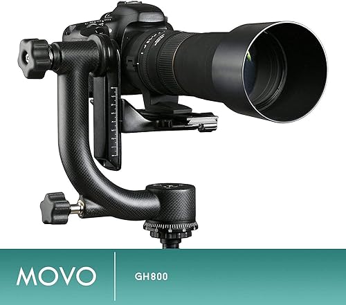Miniatura 8 de Movo GH800 MKII - Cabezal de trípode de cardán profesional de fibra de carbono con placas largas y cortas Arca-Swiss de liberación rápida, para