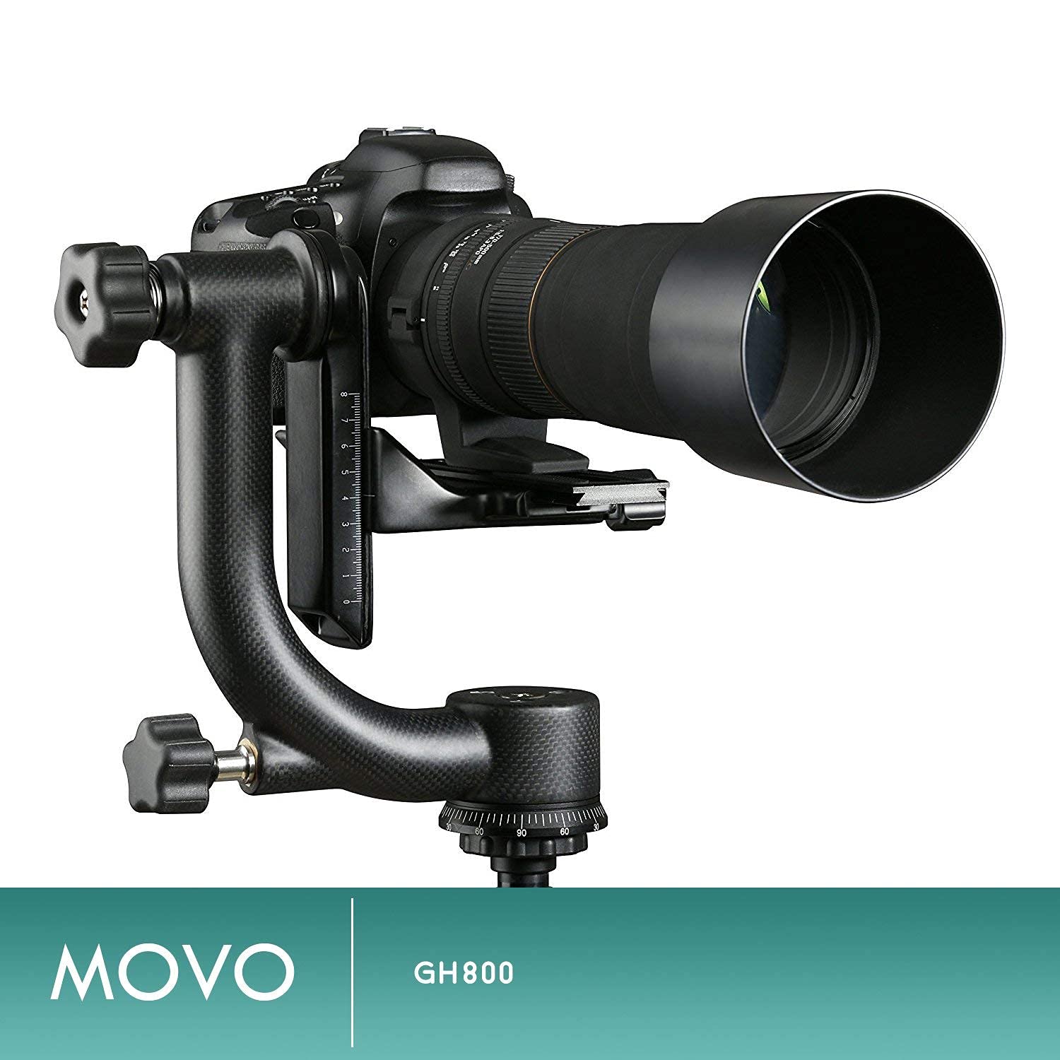 Movo GH800 Carbon Fiber Professional Gimbal Tripod Head with Arca-Swiss Quick-Release Plate - for Outdoor Bird/Wildlife Photography