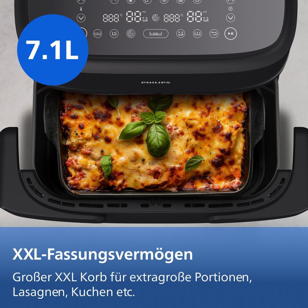 Philips Airfryer 1000 Serie Heißluftfritteuse, Schwarz, 7,1 L | Flexibler Korb, RapidAir Technologie, Touchscreen, 10 Kochfunktionen, HomeID App (NA154/00)