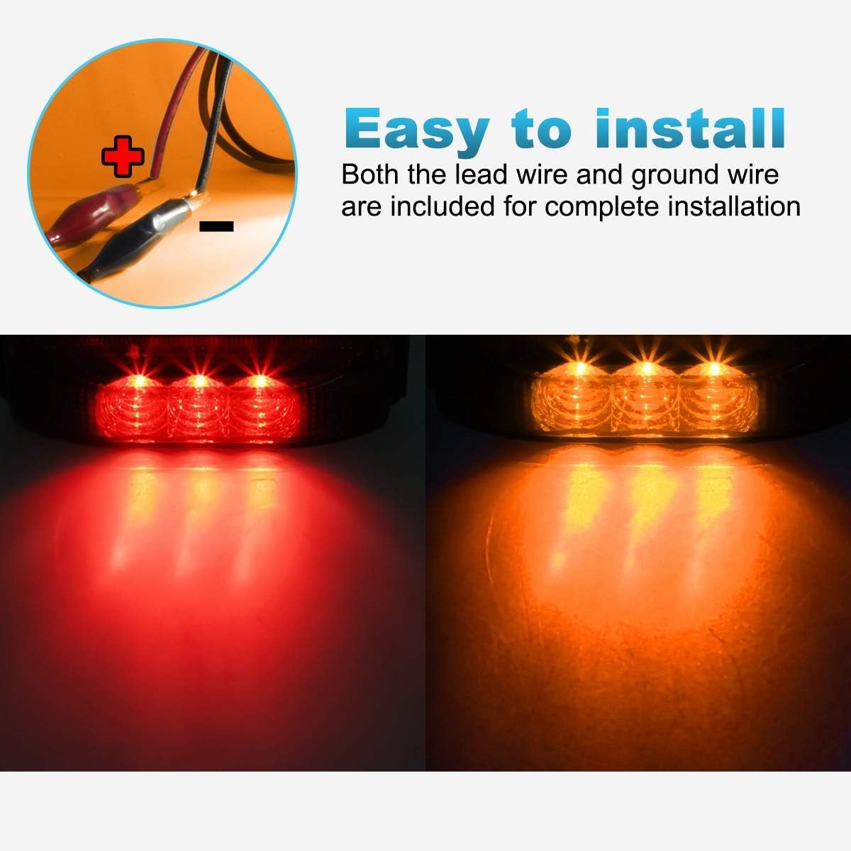 Partsam 12Pcs 3.9" Inch Thin Trailer Led Side Marker and Clearance Lights 3 LED with Reflectors Waterproof Sealed 12V Surface Mount for Truck Trailer Boats, Rectangular (7Red + 5Amber)