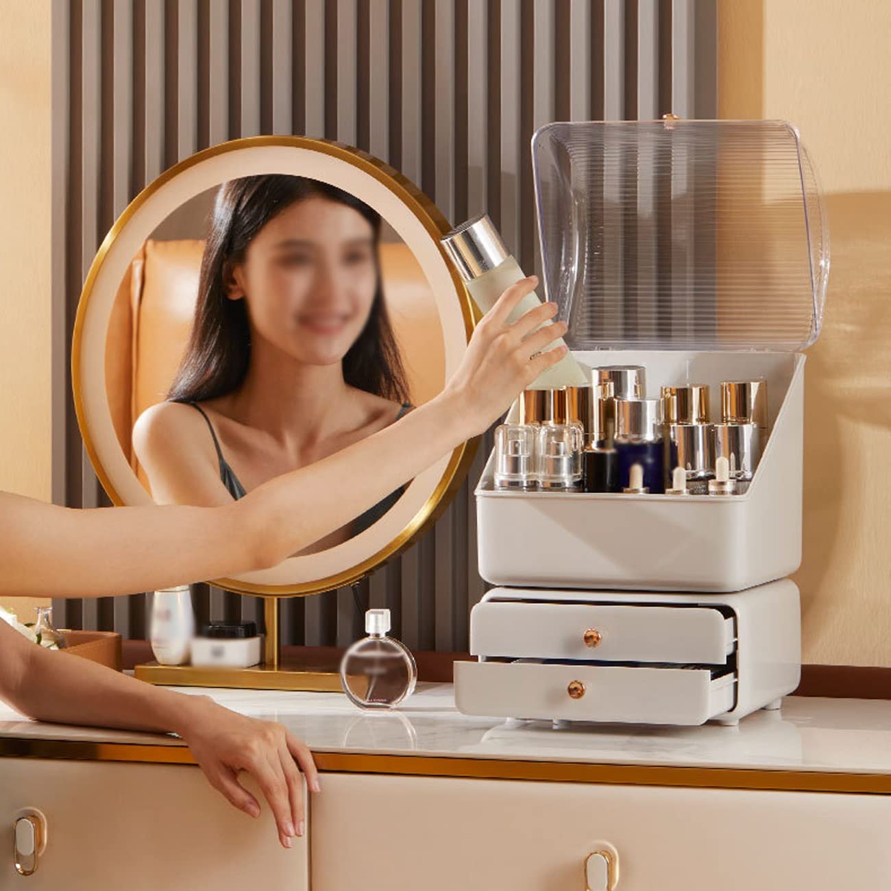 2層収納ボックス引き出し付きメイクアップオーガナイザー ジュエリー