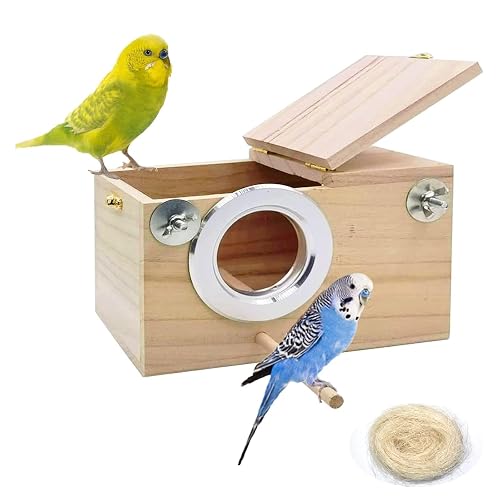 kathson Parakeet Nesting Box,Wood Bird Nest House for Cage,Parrots Breeding