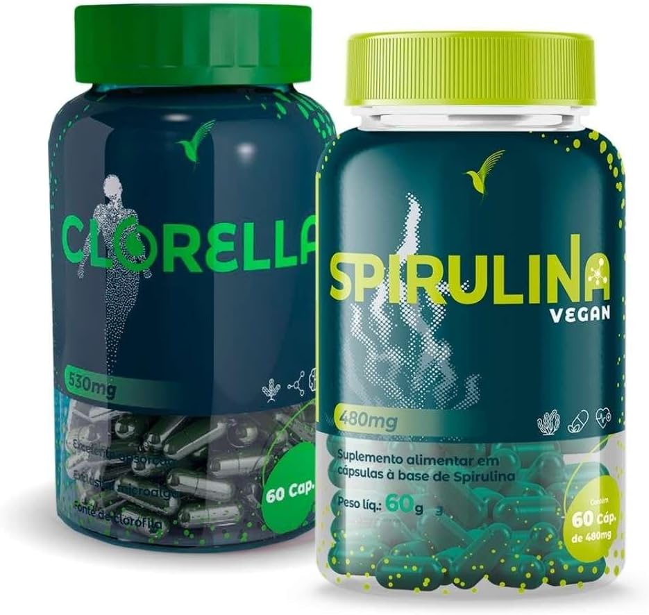 Kit Spirulina 30 dias 60 cáps + Clorella 20 dias 60 cáps