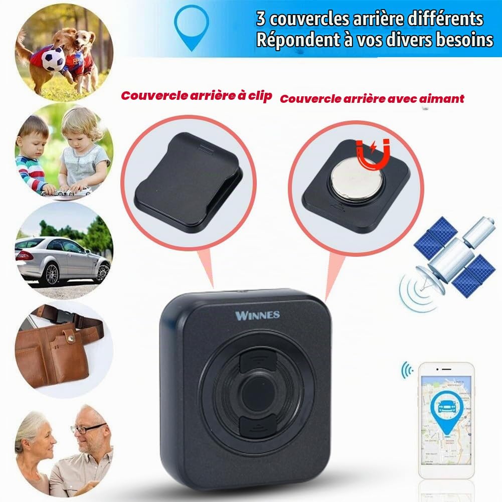 4G Tracker GPS avec Carte SIM Winnes Traceur GPS Mini Taille pour Enfants Personne âgées Valise avec Alarme Sonore SOS Boutons Personnalisés Étanche Longue Veille Suivi Historique APP sans Abonnement