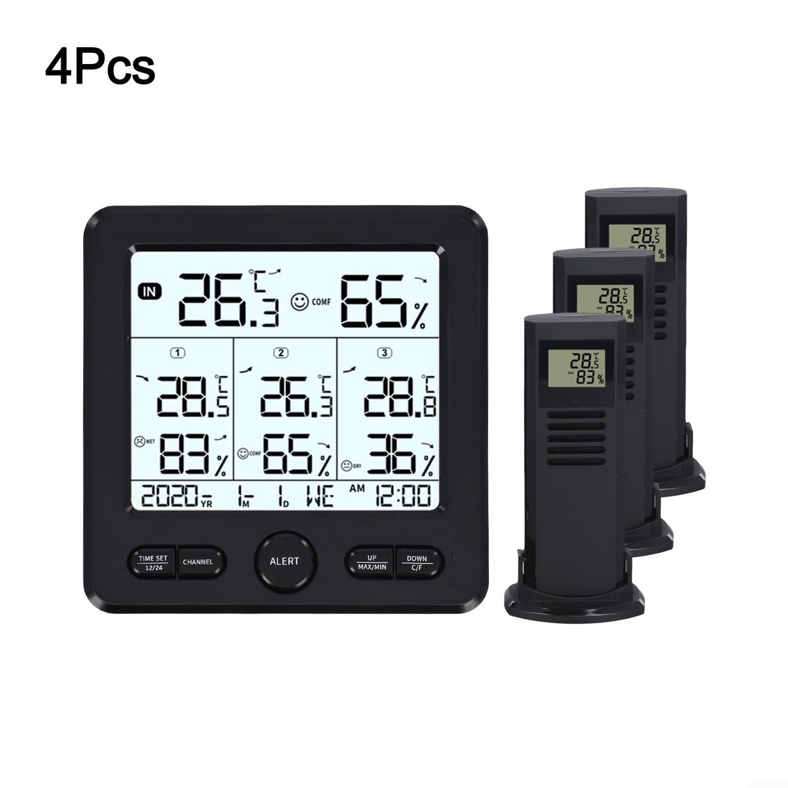 Kit stazione meteo con termometro e igrometro wireless con radio per misurazioni accurate della temperatura interna ed esterna (nero)