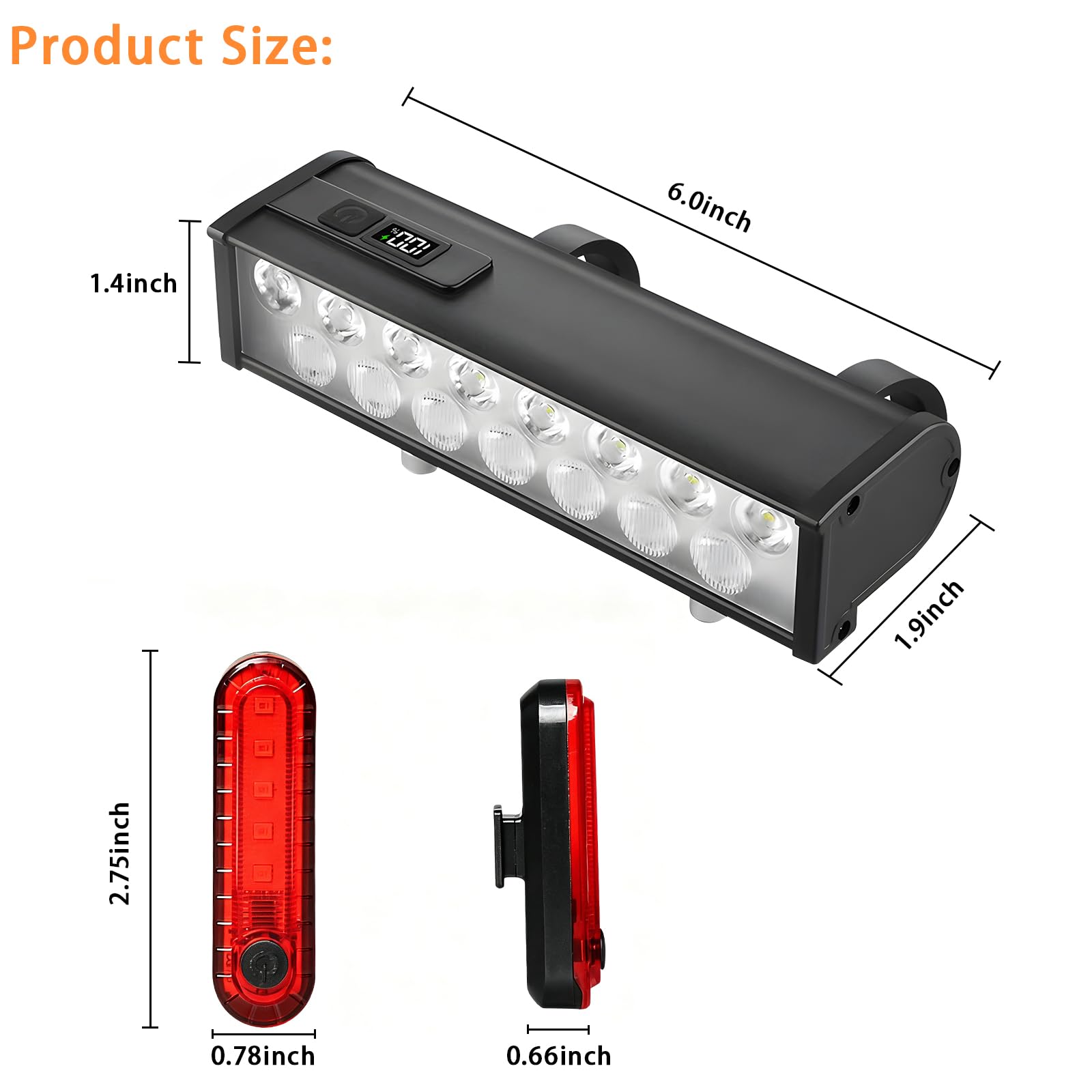15 luces LED de 2400 lúmenes, recargable por USB, 4800 mAh, luces de bicicleta para conducción nocturna, 150° de haz ancho, 4+4 modos de iluminación, IPX6, barra de luz impermeable para
