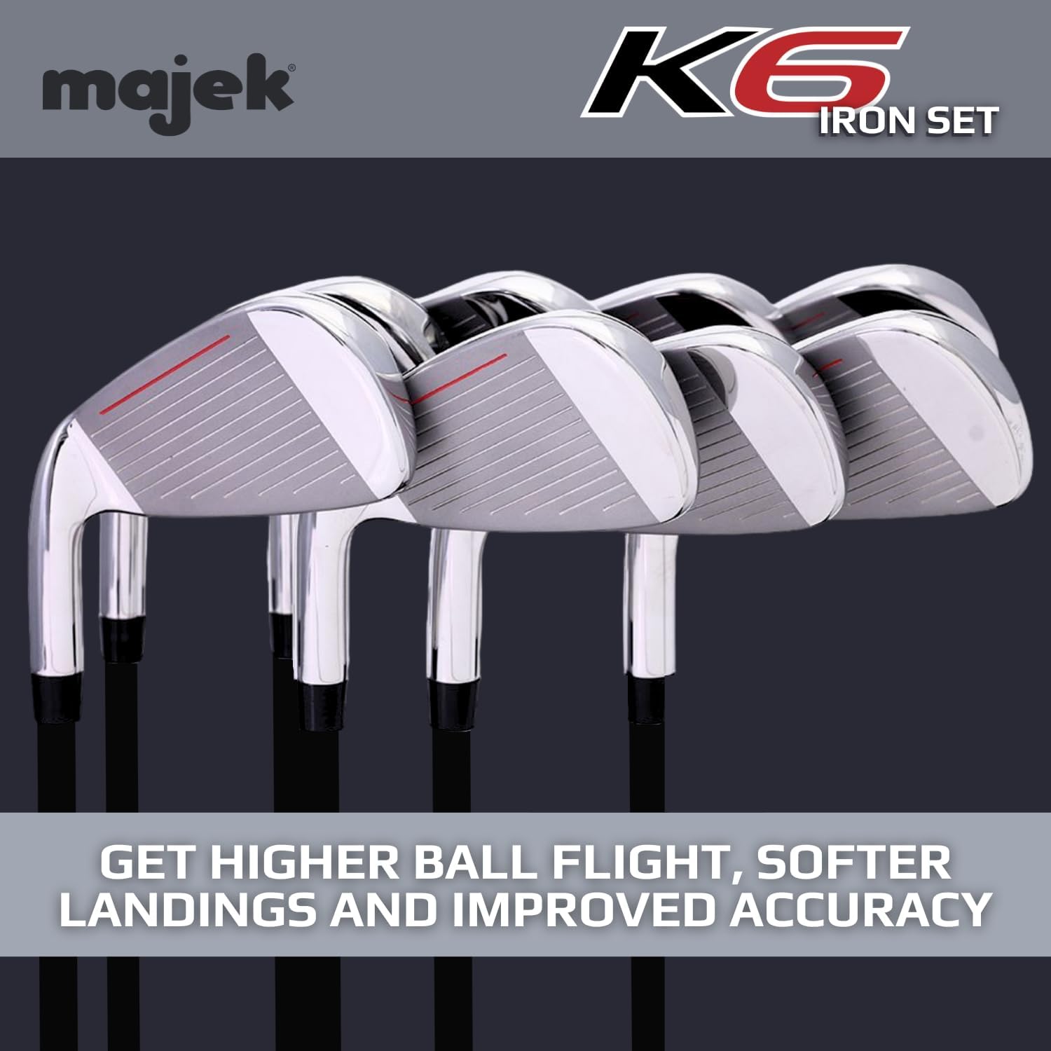 Majek K6 Iron Set Short Senior Men's Complete 8-Piece Set (4-PW, SW) Right Handed Senior Flex A Flex Club (Short Men - 5' to 5'4") with Premium Men's Arthritic Grip