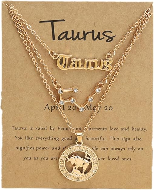 Gold/Silver Zodiac Necklace 12 Constellation Astrology Card Packaging Horoscope Charm Necklace Set for Women Birthday Anniversary Jewelry Gift