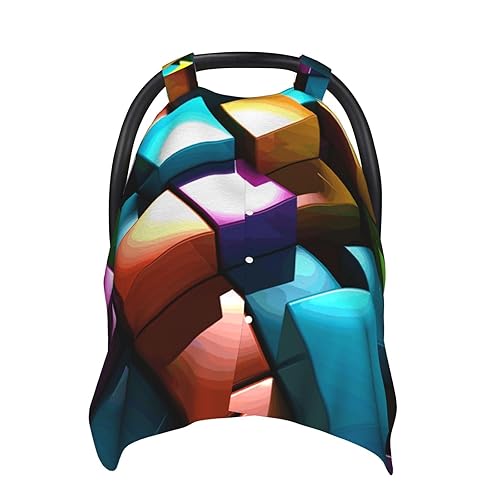 Baby Car Seat Canopy Cover for Mom, Soft Breathable Nursing Breastfeeding Covers Multi Use Stroller Sun Shade Newborn Shower Gift3D Colorful Cubes