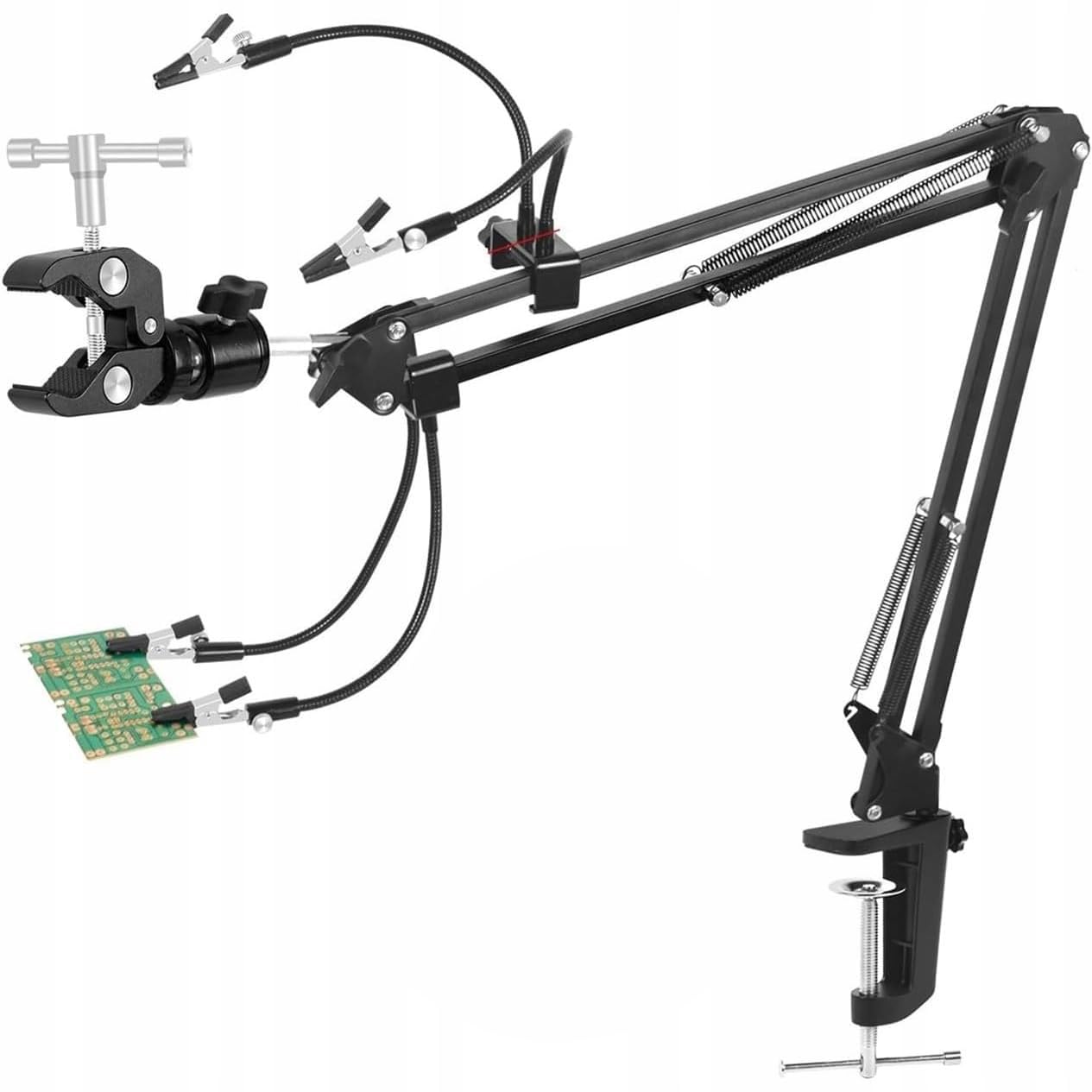 Rosfix Tercera mano universal con 4 pinzas de cocodrilo, brazo de codo, abrazaderas ajustables, trabajo de precisión, soldadura, accesorios electrónicos