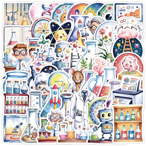 50枚セット サイエンスラボ デザイン ステッカー かわいい アニメ おしゃれ 防水 トレンディ 落書き 漫画 アウトドア DIY スノーボード スーツケース ギター 車 バイク 自転車 水筒 ヘルメット パソコン 携帯 ノート