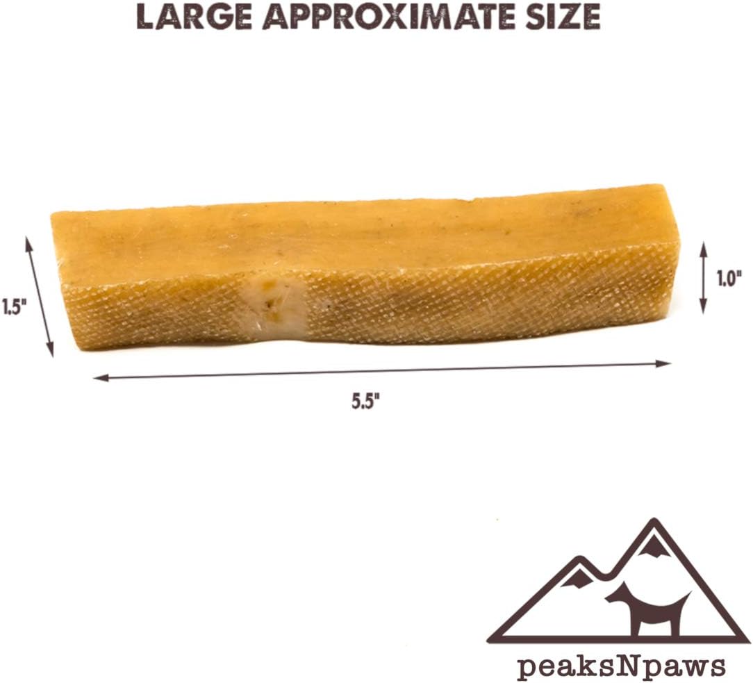 peaksNpaws Yak Cheese Himalayan Dog Chews, High Protein, Natural Dog Treats Large Breed, Lactose Free Chew Sticks for Aggressive Chewers, Long Lasting Pet Treat for Dogs Under 55 lbs, 3 Large Chews